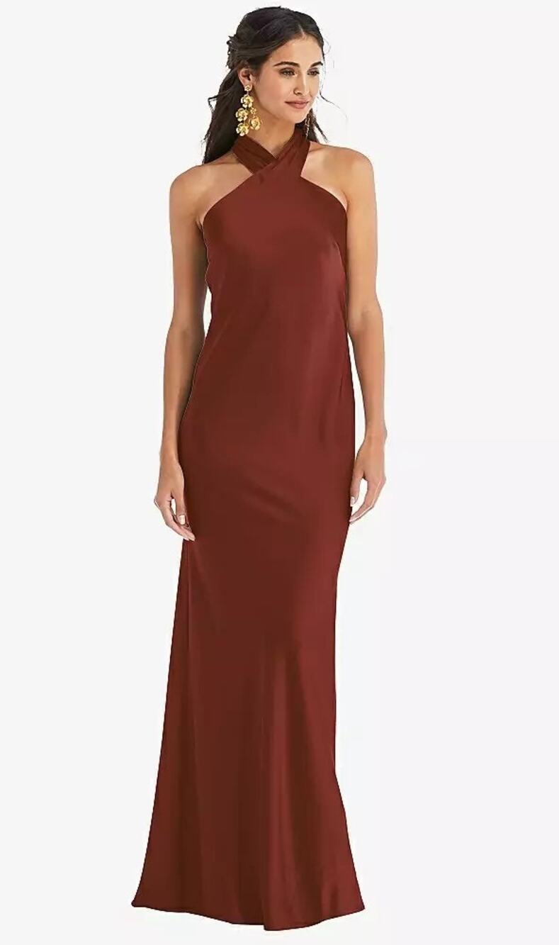 2828 NWT Lovely LB025 Draped Twist Halter Tie-Back Trumpet Gown